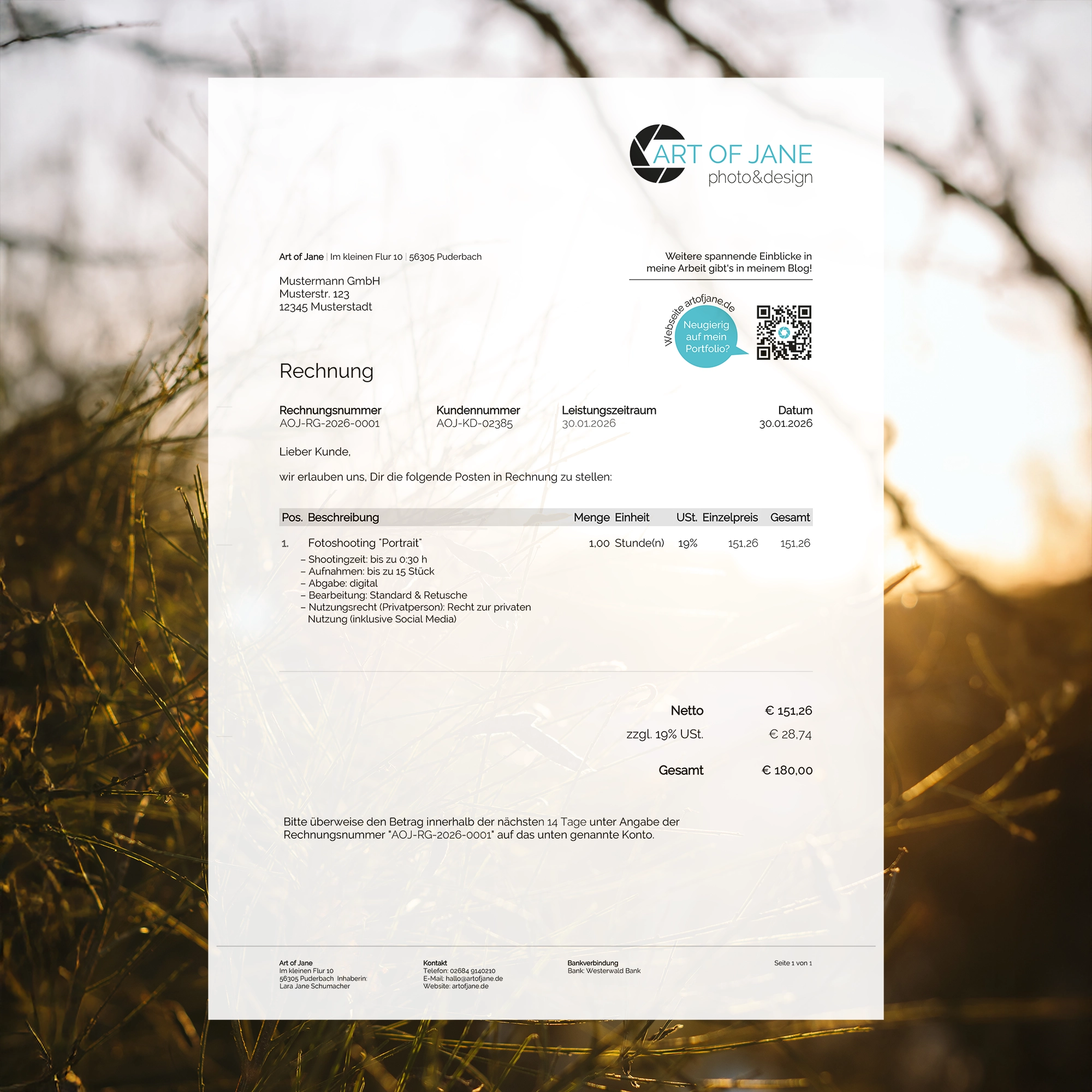 Fotograf Design Westerwald Kleinunternehmerregelung | Regelbesteuerung | Rechnung